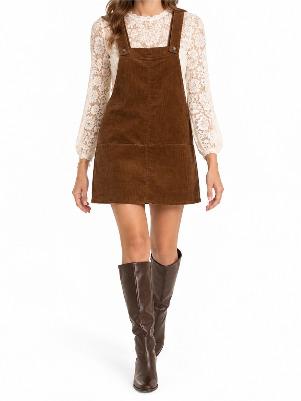 Zara Brown Corduroy Overall Earthy Mini Layering Fall Y2K Jumper Dress [size XS]
